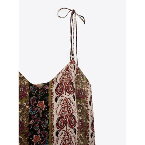 NWOT Zara floral print satin effect sleeveless self-tie strap cami top, XS - Picture 7 of 13